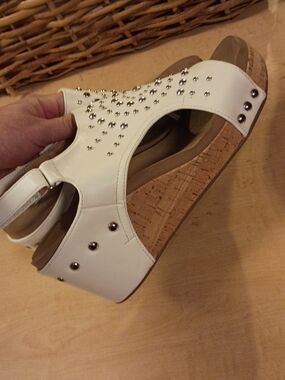 Corkys White Studded Cork Wedge Sandals